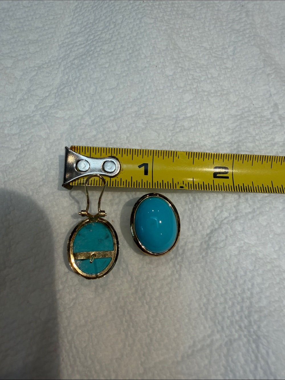 14 karat yellow, gold, blue turquoise earrings - Picture 10 of 14
